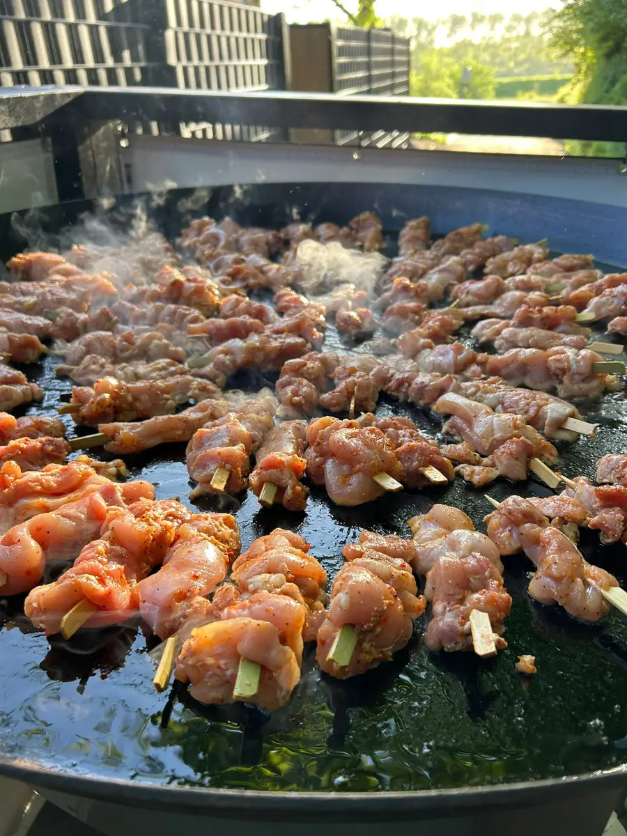 Gemarineerde spiesen op de grote BBQ-plaat